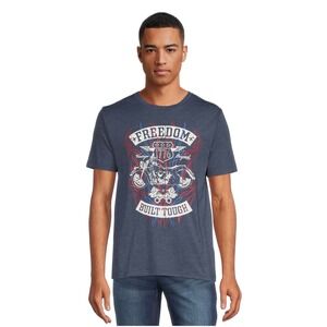 Mens Navy Blue Freedom Built Tough Motorcycle Graphic T Shirt Size‎ XXXL